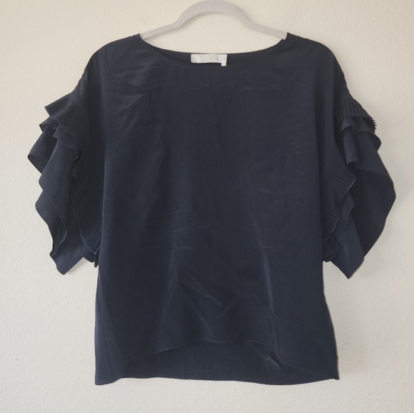 Chloe Ink Navy Ruffle Blouse 38 - Picture 2 of 6